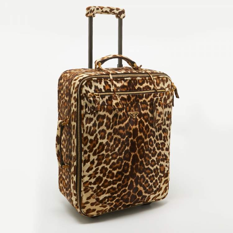 Pre Owned Prada Beige/Brown Calf Hair Rolling Trolley Luggage