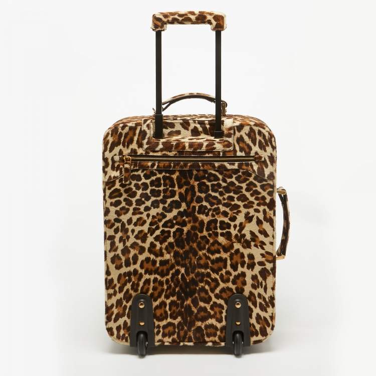 Pre Owned Prada Beige/Brown Calf Hair Rolling Trolley Luggage