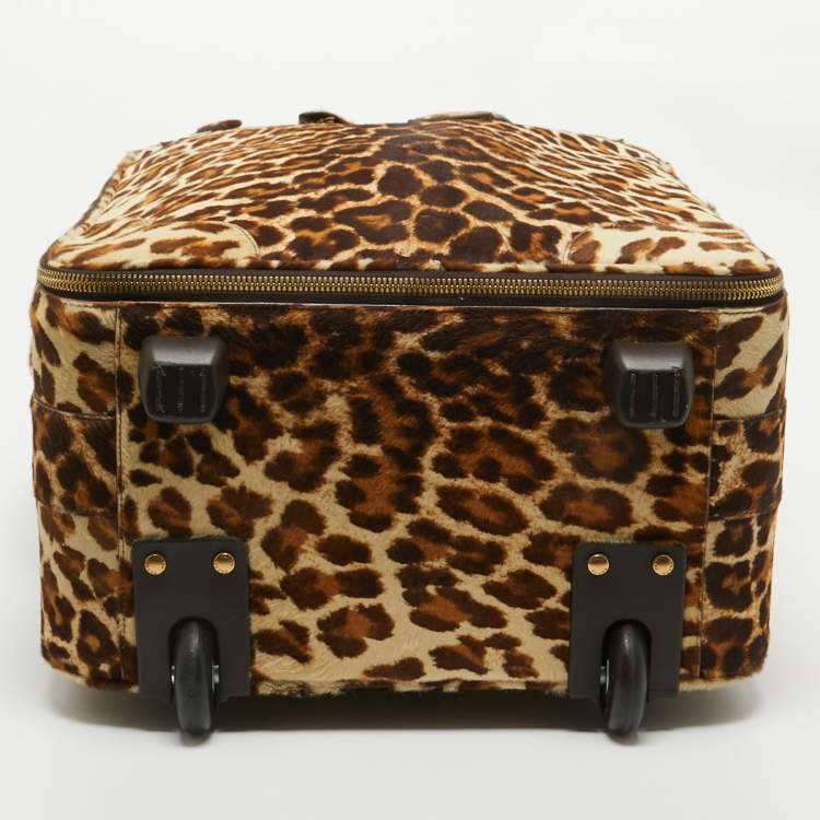 Pre Owned Prada Beige/Brown Calf Hair Rolling Trolley Luggage