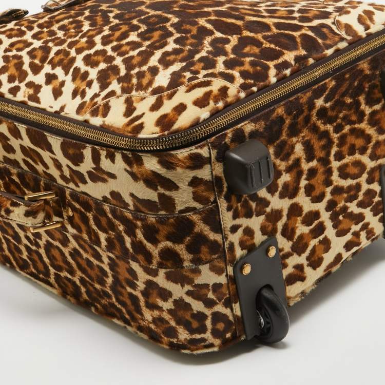 Pre Owned Prada Beige/Brown Calf Hair Rolling Trolley Luggage
