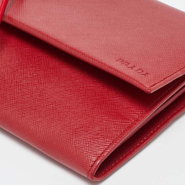 Pre Owned Prada Red Saffiano Leather Flap Pouch 