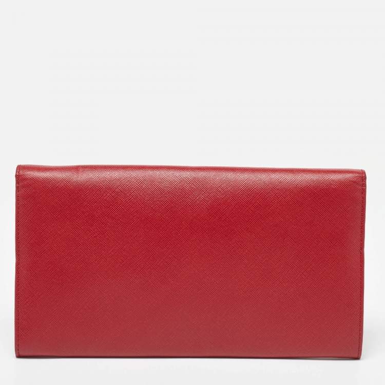 Pre Owned Prada Red Saffiano Leather Flap Pouch 
