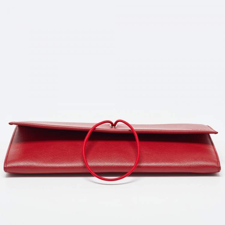 Pre Owned Prada Red Saffiano Leather Flap Pouch 