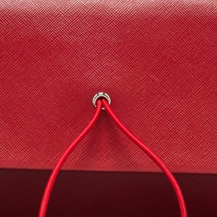 Pre Owned Prada Red Saffiano Leather Flap Pouch 