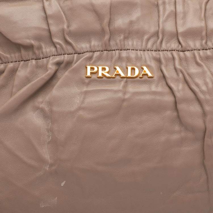 Pre Owned Prada Beige Leather Bow Clutch