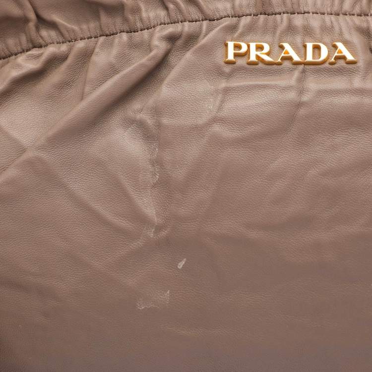 Pre Owned Prada Beige Leather Bow Clutch