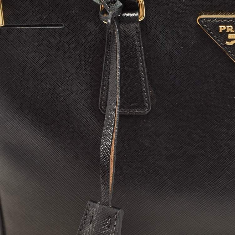 Pre Owned Prada Black Saffiano Leather Medium Double Zip Tote