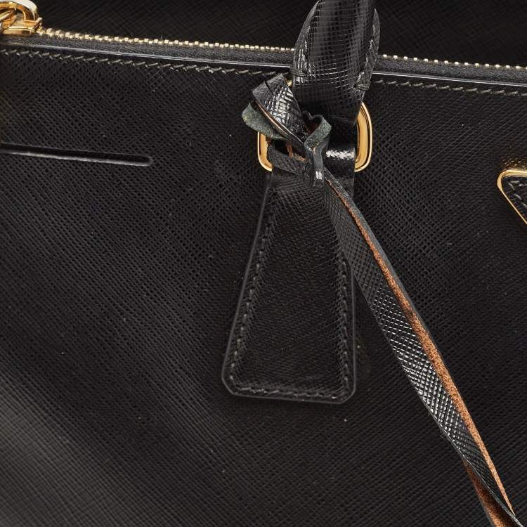 Pre Owned Prada Black Saffiano Leather Medium Double Zip Tote