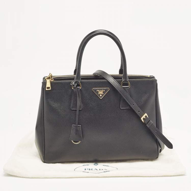 Pre Owned Prada Black Saffiano Leather Medium Double Zip Tote