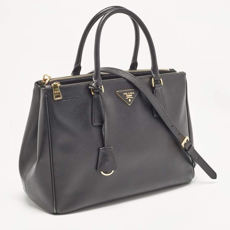 Pre Owned Prada Black Saffiano Leather Medium Double Zip Tote