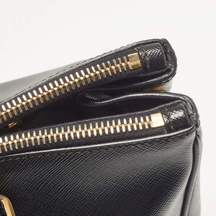 Pre Owned Prada Black Saffiano Leather Medium Double Zip Tote