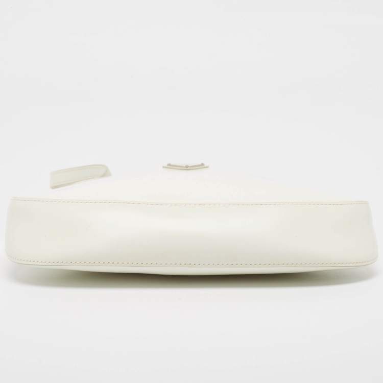 Pre Owned Prada White Glossy Leather Cleo Hobo