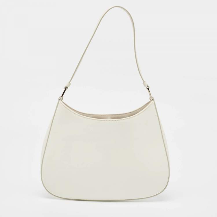 Pre Owned Prada White Glossy Leather Cleo Hobo