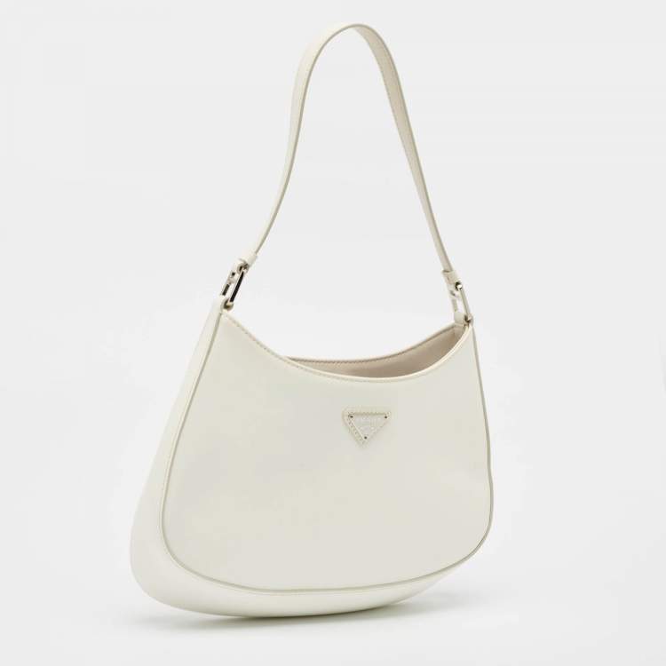 Pre Owned Prada White Glossy Leather Cleo Hobo