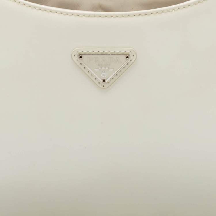 Pre Owned Prada White Glossy Leather Cleo Hobo