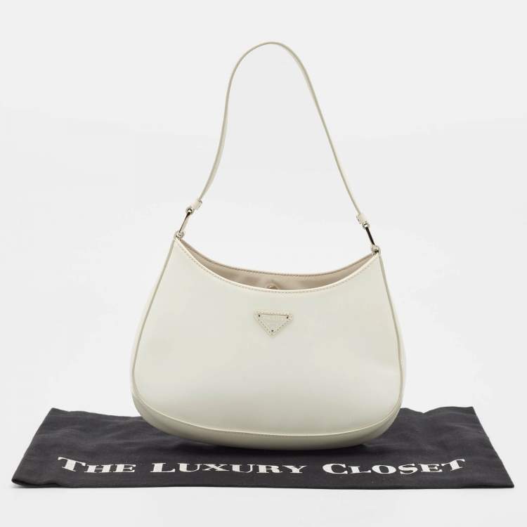 Pre Owned Prada White Glossy Leather Cleo Hobo