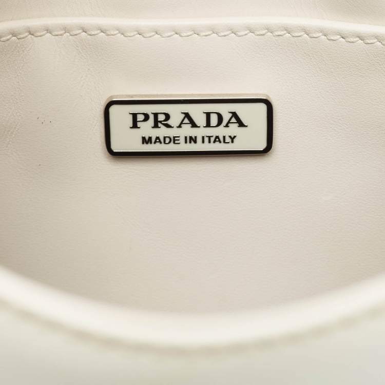 Pre Owned Prada White Glossy Leather Cleo Hobo
