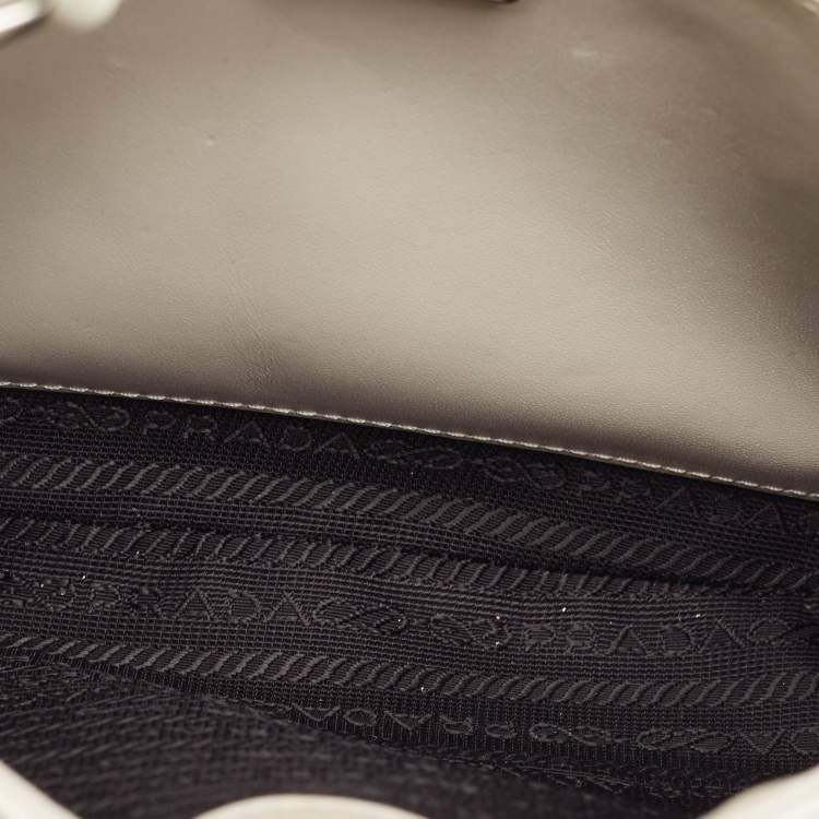 Pre Owned Prada White Glossy Leather Cleo Hobo