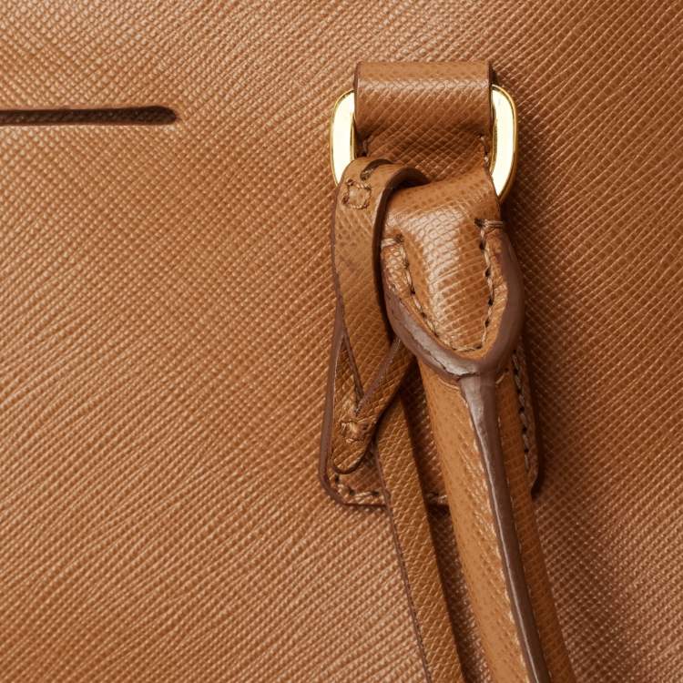Pre Owned Prada Brown Saffiano Lux Leather Large Double Zip Tote