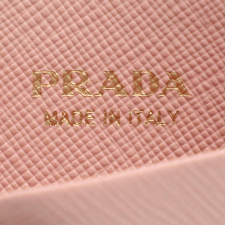 Pre Owned Prada Pink Saffiano Leather Logo Card Holder
