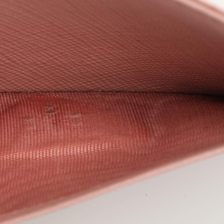 Pre Owned Prada Pink Saffiano Leather Logo Card Holder