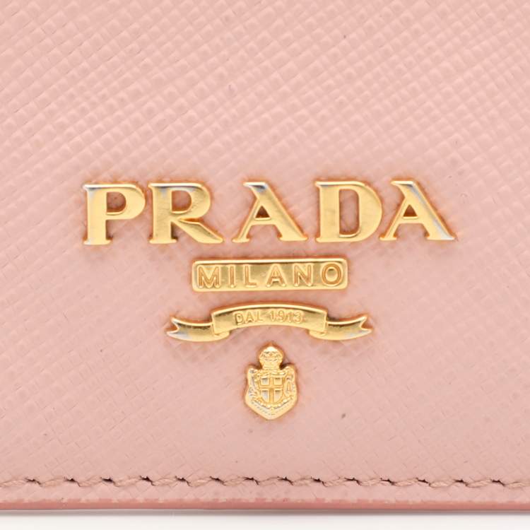 Pre Owned Prada Pink Saffiano Leather Logo Card Holder