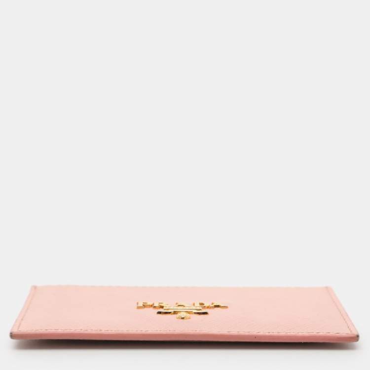 Pre Owned Prada Pink Saffiano Leather Logo Card Holder