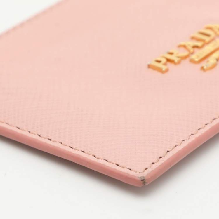 Pre Owned Prada Pink Saffiano Leather Logo Card Holder