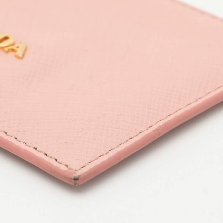 Pre Owned Prada Pink Saffiano Leather Logo Card Holder