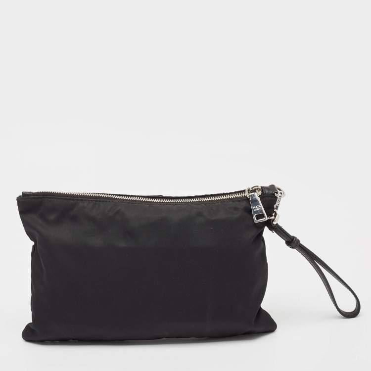 Pre Owned Prada Black Nylon Zip Wristlet Pouch