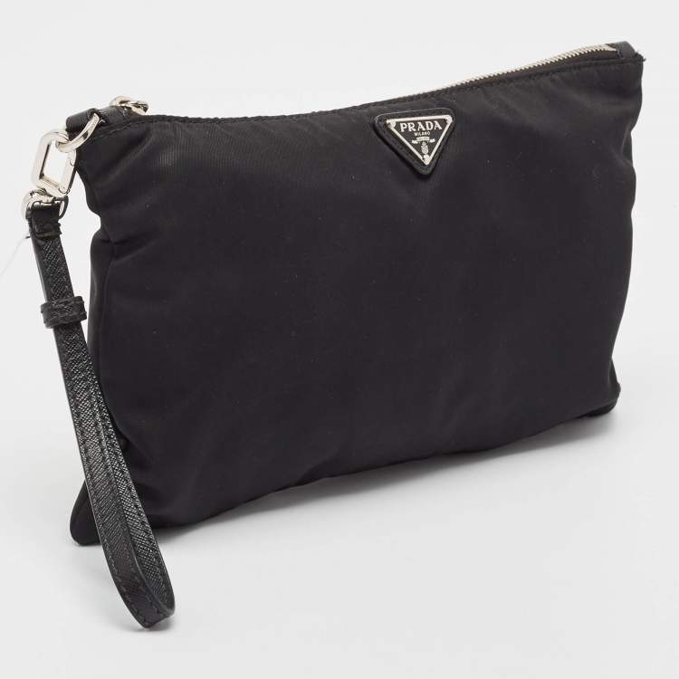 Pre Owned Prada Black Nylon Zip Wristlet Pouch