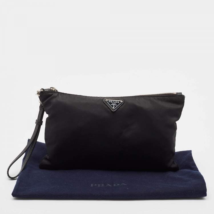 Pre Owned Prada Black Nylon Zip Wristlet Pouch