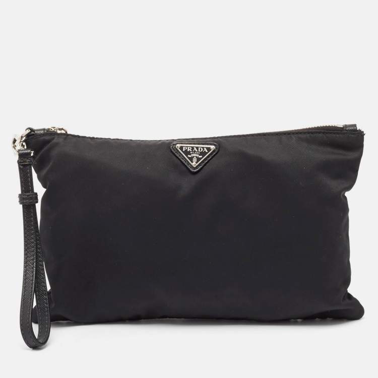 Pre Owned Prada Black Nylon Zip Wristlet Pouch
