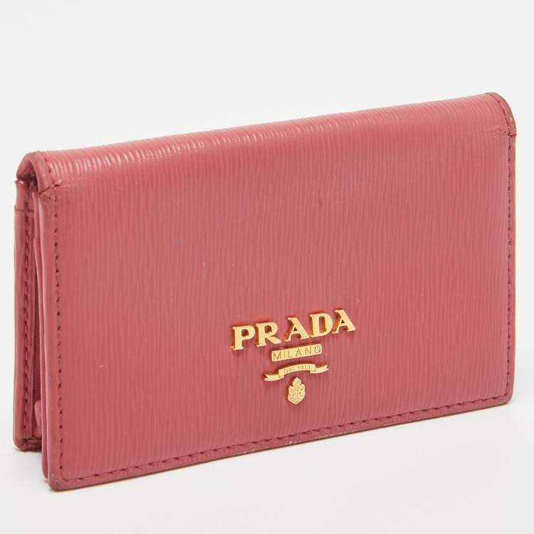 Pre Owned Prada Pink Vittello Move Leather Business Card Holder 