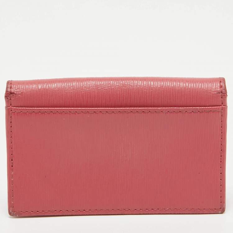Pre Owned Prada Pink Vittello Move Leather Business Card Holder 
