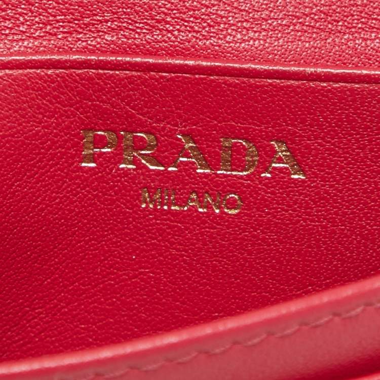 Pre Owned Prada Pink Vittello Move Leather Business Card Holder 