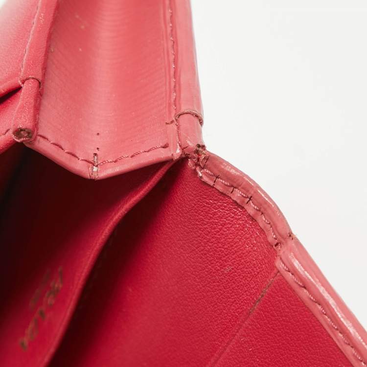 Pre Owned Prada Pink Vittello Move Leather Business Card Holder 