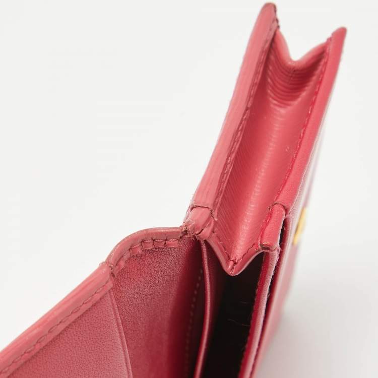 Pre Owned Prada Pink Vittello Move Leather Business Card Holder 