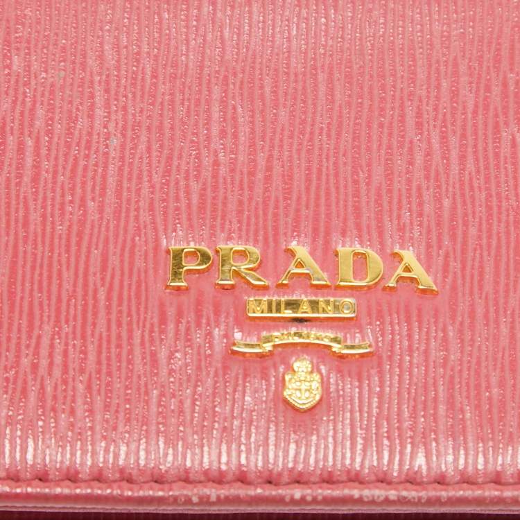Pre Owned Prada Pink Vittello Move Leather Business Card Holder 