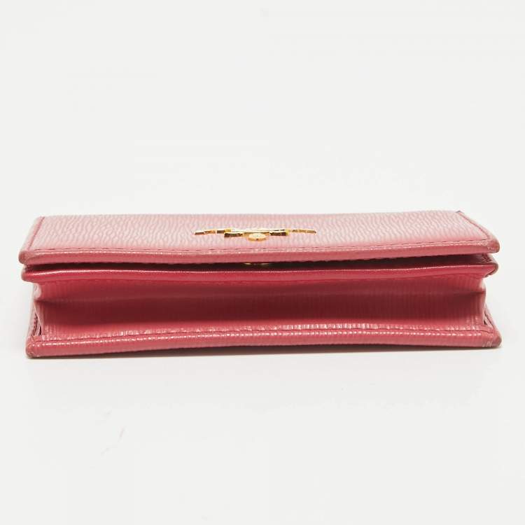 Pre Owned Prada Pink Vittello Move Leather Business Card Holder 