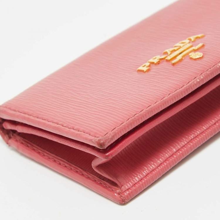 Pre Owned Prada Pink Vittello Move Leather Business Card Holder 