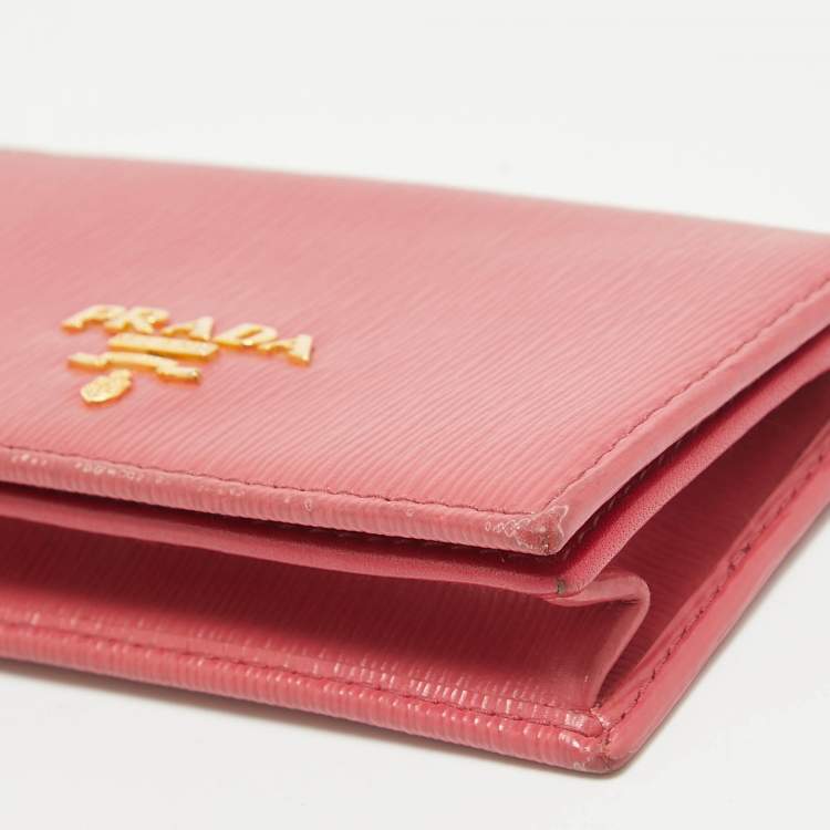 Pre Owned Prada Pink Vittello Move Leather Business Card Holder 