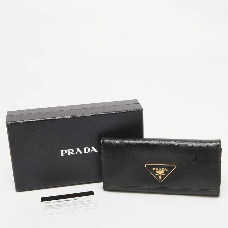 Pre Owned Prada Black Saffiano Leather Flap Continental Wallet