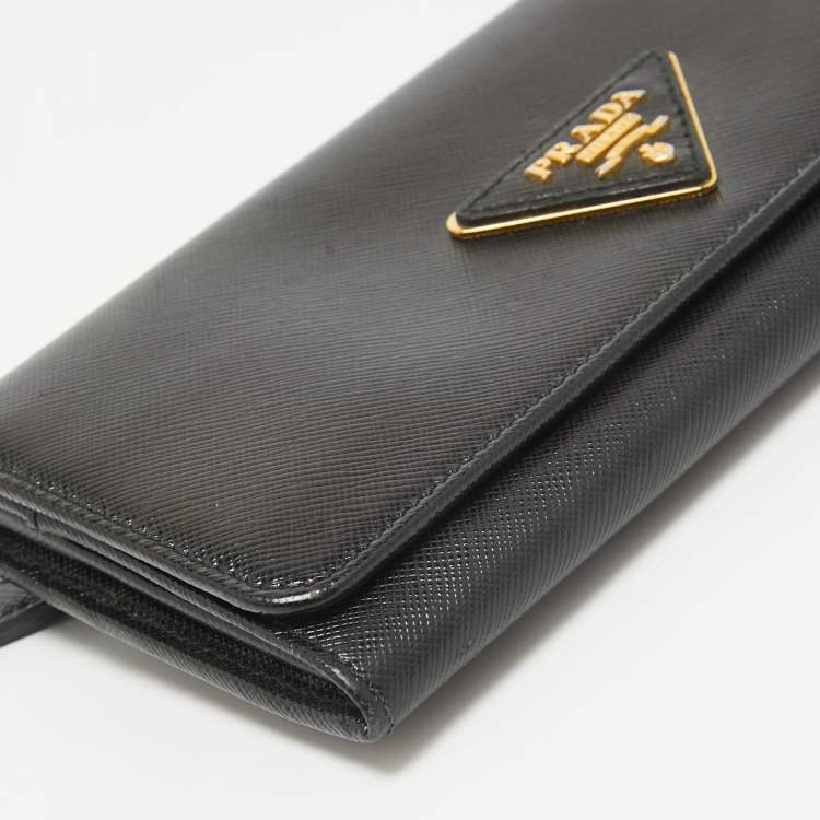 Pre Owned Prada Black Saffiano Leather Flap Continental Wallet