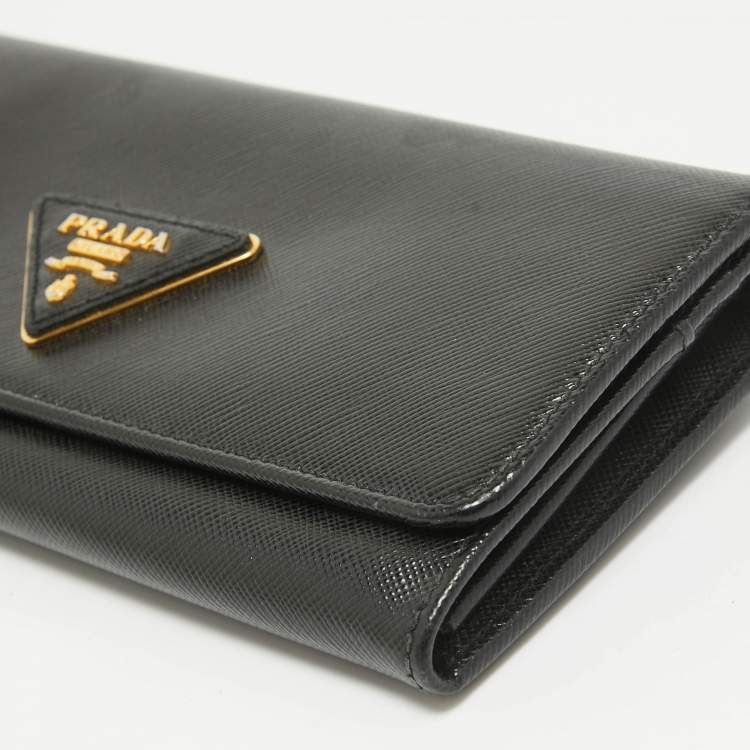 Pre Owned Prada Black Saffiano Leather Flap Continental Wallet