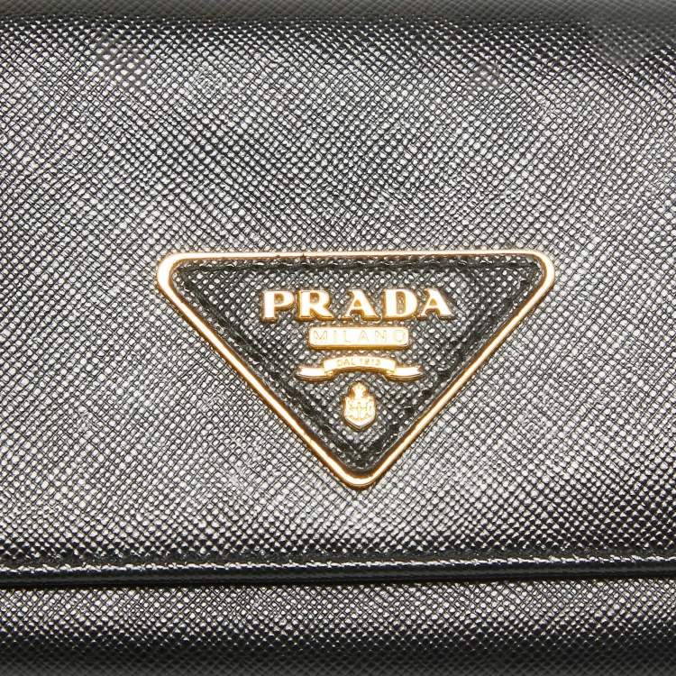 Pre Owned Prada Black Saffiano Leather Flap Continental Wallet