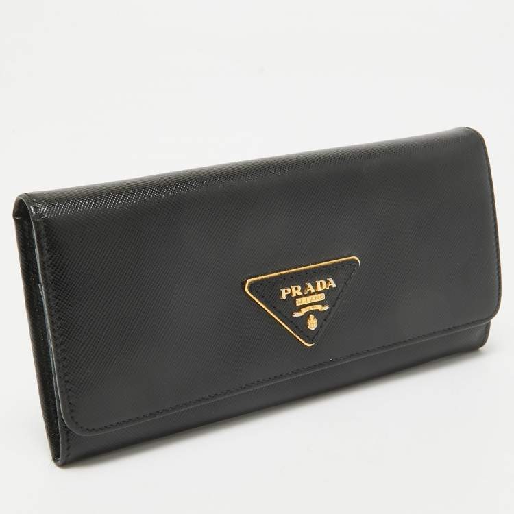 Pre Owned Prada Black Saffiano Leather Flap Continental Wallet