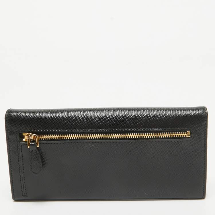 Pre Owned Prada Black Saffiano Leather Flap Continental Wallet