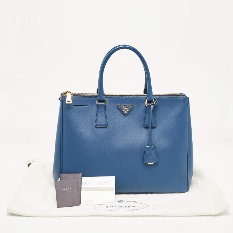 Pre Owned Prada Blue Saffiano Lux Leather Large Double Zip Tote