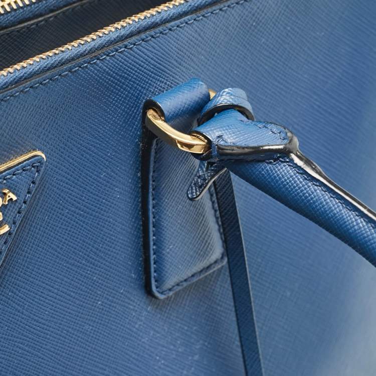 Pre Owned Prada Blue Saffiano Lux Leather Large Double Zip Tote